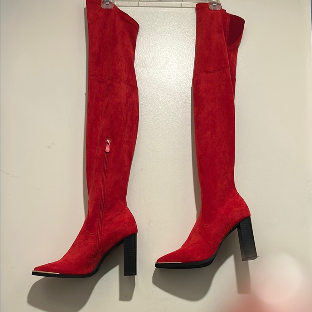 Dream Pairs Red Over the Knee Boots with Block Heel